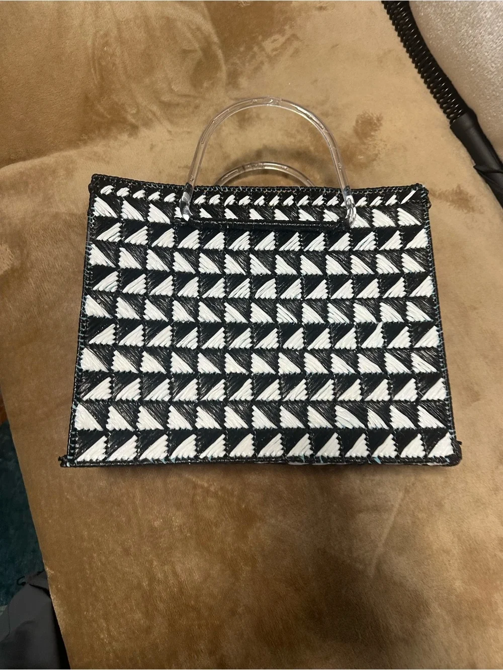 Hand made by Mexican artist Woven Black and White Top-Handle Satchel